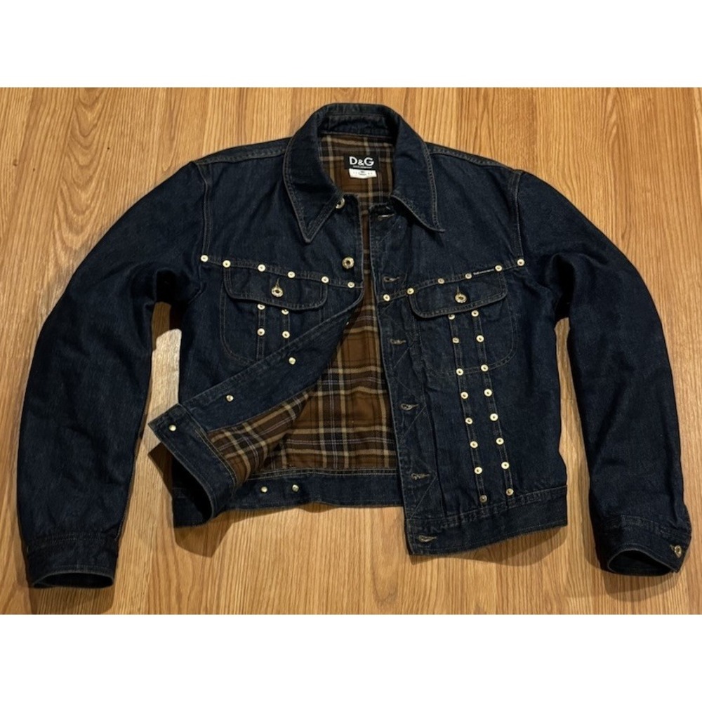 Vintage Dolce & Gabbana Studded Denim Jean Jacket Biker Motorcycle Italy 90s Y2K